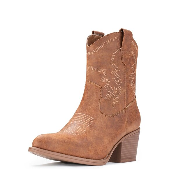 Women's Ankle Western Boots Pointed Toe Chunky Heel Comfort Fit